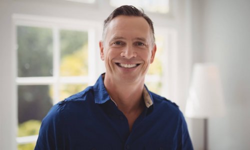 Portrait of happy man in restaurant